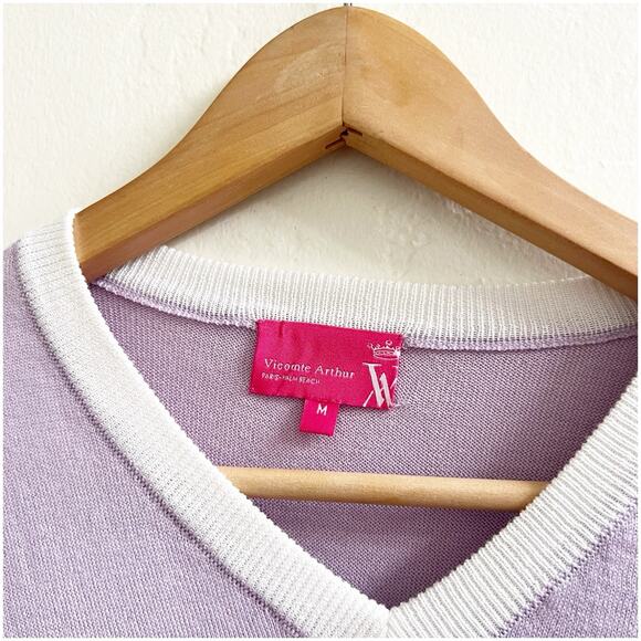 Vicomte Arthur Paris Pastel Colorblock Sweater Purple Size Medium Pima Cotton - Picture 7 of 8